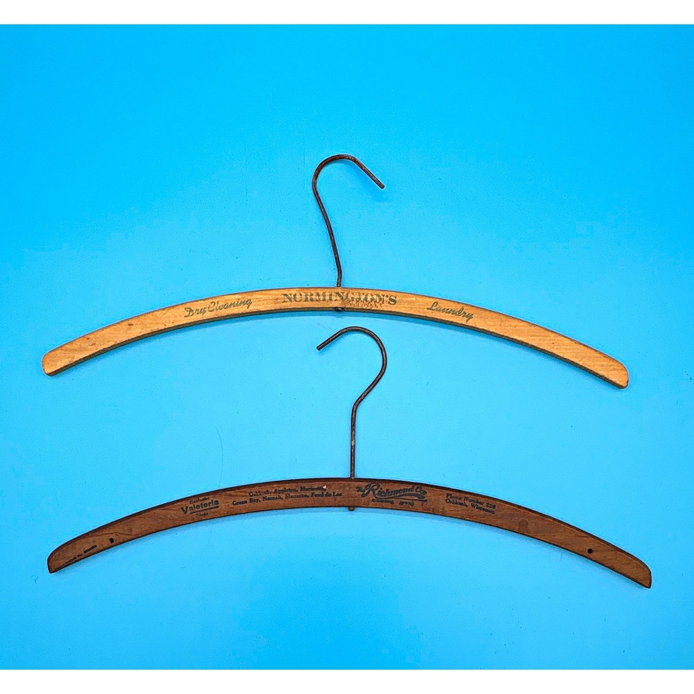 Vintage 1930s WI Advertising Wood Hangers Oshkosh Green Bay Appleton Lot of 2